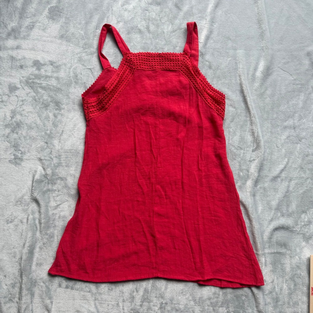 Spense Tank Top Women Small Red Crochet Trim V-Neck‎ Boho Sleeveless Cami